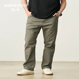 SIMWOOD 2025 봄 여름 새로운 느슨한 스트레이트 320gsm 100% 코튼 원단 치노 바지 남성 스마트 캐주얼 바지