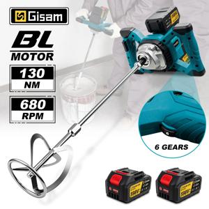 Gisam 무선 전기 콘크리트 믹서 6 기어 브러시리스 시멘트 모르타르 석고 믹서 블렌더 페인트 믹스 makita 18v 배터리 핀
