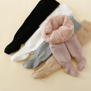 겨울 유아 여아 폴라 플리스 안감 줄무늬 레깅스 플러스, 두꺼운 보온 코튼 타이츠, 유아 어린이 팬티 스타킹