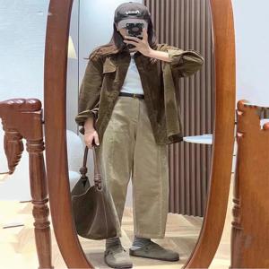 캐주얼 바지 여성용 캐주얼 와이드 레그 코듀로이 루즈핏 여성용 트임 팬츠 캐주얼 바지 일상 바지 캐주얼 바지