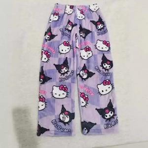 Sanrio Kuromi 여성 잠옷 바지 카와이 헬로 키티 애니메이션 만화 넓은 다리 바지 홈 잠옷 홈 바지 반바지 귀여운 소녀 선물