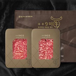 [구미우] 1++9등급 담윤 한우 선물세트 1호 등심+갈비살/각300g/총600g