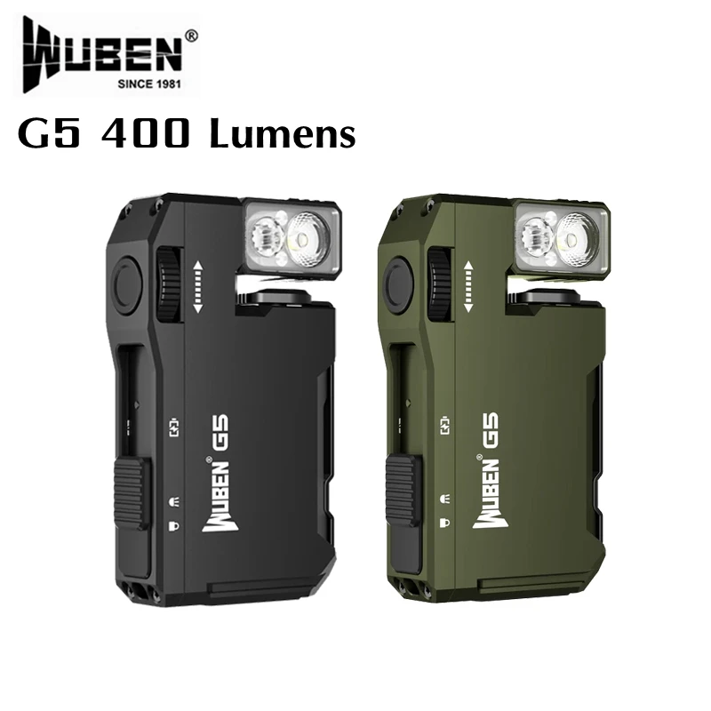 WUBEN G5 EDC 손전등 400루멘 휴대용 포켓 미니 라이트 방수 토치 180 °   실외용 자기 꼬리가 있는 회전 헤드