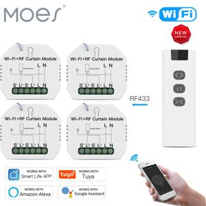 MOES 투야 와이파이 RF 롤러 블라인드, 커튼 제어 모듈, 셔터 스위치, 전기 모터 리모컨 포함, 선스크린 구글 홈 알렉사