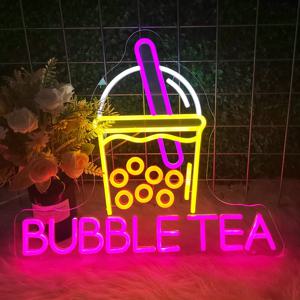 버블티 네온 사인, 밝기 조절 가능, 아크릴 밀크티, LED 네온 라이트 업 사인, 보바 티, 음료 샵 디스플레이, 네온 램프, 벽 장식