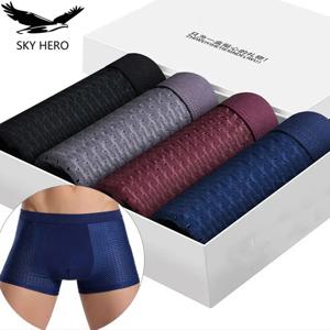 4 개/몫 남자 팬티 남성 속옷 남자 팩 반바지 복서 속옷 슬립 옴므 Calzoncillos 대나무 구멍 대형 5XL6XL7XL
