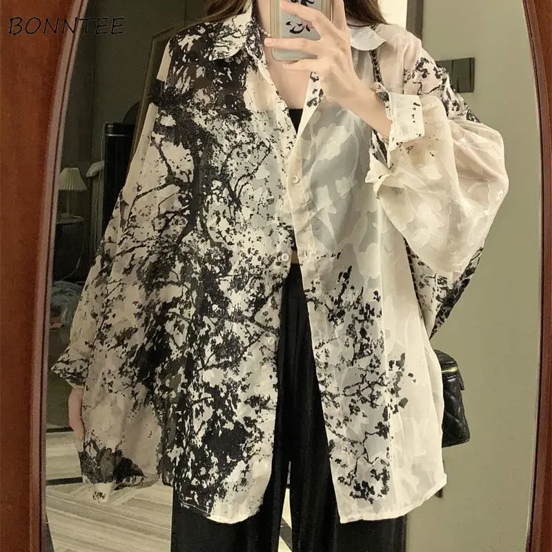 여성용 긴팔 셔츠, 루즈한 타이 다이 고딕 스트리트웨어, 올매치 캐주얼 상의, 학생 블라우스, 빈티지 패션 디자인 용수철