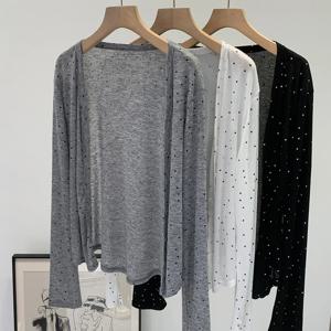 폴카 도트 경량 여름 자외선 차단 카디건 티셔츠 겉옷 여성용 긴 소매 싱글 브레스트 다목적 탑