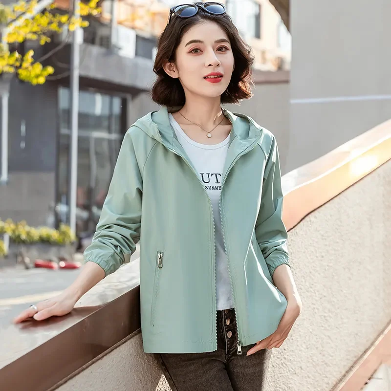 바람막이 재킷 여성용 트렌치 코트, 여성용 스포츠 레저 아우터, 라지 사이즈 후드 아우터, 여성용 상의, 2024 용수철 가을 신상