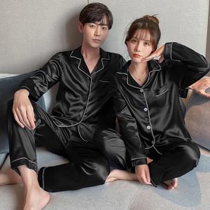 남성용 커플 잠옷 세트, 긴팔 잠옷, 잠옷, 잠옷, 연인 실크 잠옷, 잠옷, 플러스 사이즈 Pj 바지