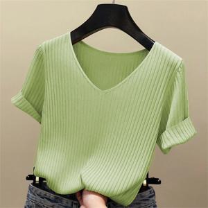 2025 여름 블라우스 여성 Blusas Mujer De Moda Verano 반소매 블라우스 v 넥 니트 블라우스 셔츠 탑 여성 Blusas