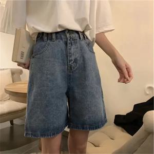 BF 스타일 스트레이트 데님 반바지 여성 Y2k 폴라 빅 스트리트웨어 스케이트 보드 레트로 블루 하라주쿠 힙합 만화 솔리드 패션 헐렁한