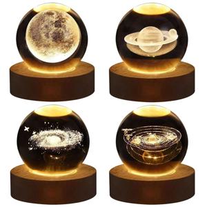 !!!2025년 독특한 3D *은하와 행성 투영이 포함된 수정구슬 램프 USB 야간 *아늑한 분위기의 플라즈마 볼용 조명.