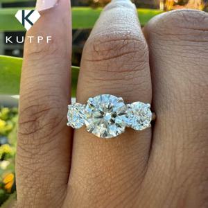 인증서가있는 4 캐럿 Moissanite 반지 925 스털링 실버 브릴리언트 컷 랩 다이아몬드 약혼 반지 여성을위한 웨딩 밴드