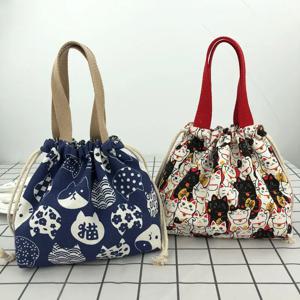 일본 귀여운 도시락 가방, 토트 캔버스 런치 백, 만화 애니메이션 드로스트링 백, 접이식 도시락 2 개 수납