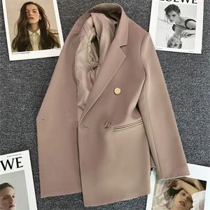 세련된 블레이저 여성 가을 ​​봄 긴 소매 더블 브레스트 옷깃 루스 코트 슬림 캐주얼 자켓 Office Ladies Vintage Blazers