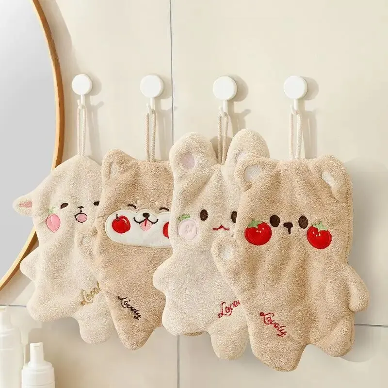 더블 레이어 핸드 타올 매달려 만화 스퀘어 스카프 두꺼운 흡수성 수건 산호 벨벳 더블 레이어 귀여운 통 핸드 타올