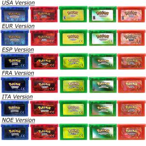 32 비트 GBA 비디오 게임 카트리지 콘솔 카드 포켓몬 에메랄드 화재 붉은 잎 녹색 루비 사파이어 반짝이 라벨 팬 선물