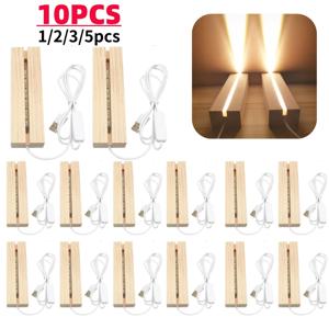 1-10pcs 직사각형 단단한 나무 LED 기본 스트립 빛나는 기본 USB 조명 스탠드 수지 편지 램프 유리 수지 아트