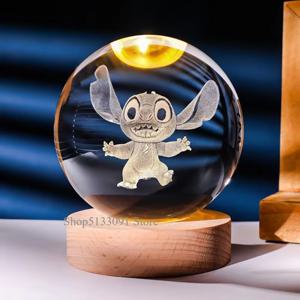 뜨거운 6cm 3D 크리스탈 공 스티치 피카추 도라에몽 꿈 헬로 키티 크리스탈 행성 야간 조명 레이저 조각 어린이 선물