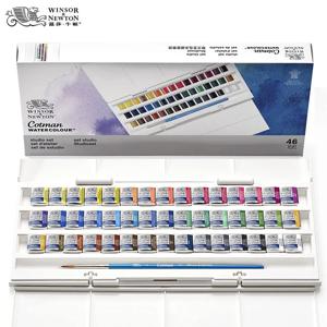 Winsor & Newton Cotman 수채화 물감 세트 스튜디오 세트 45 페인팅 브러시 팔레트가있는 하프 팬 아티스트 휴대용 드로잉 용품