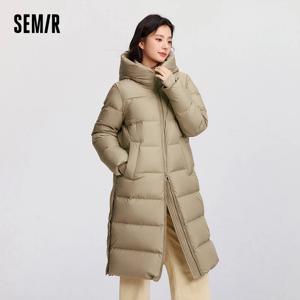 여성용 긴 기장 후드 슬릿 루즈핏 다운 재킷, 발수 구스다운 의류, 2024 겨울 신상