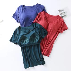 M-4XL 모달 편안한 수면 셔츠 여성용 반팔 원피스 잠옷 탑 가슴 패드 여름 잠옷 홈 티셔츠