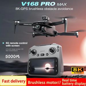 새로운 V168 MAX LCD 화면 RC FPV 드론 8K HD 카메라 5G WIFI 360 °   장애물 회피 GPS 드론 브러시리스 RC 쿼드콥터 장난감 드론