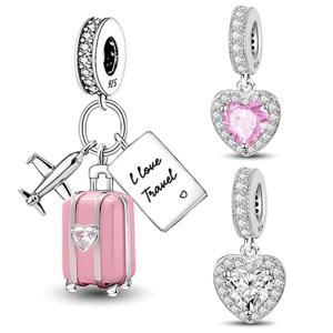 핏 925 오리지널 팔찌 러브 하트 플라워 네잎 클로버 터틀 925 실버 참 비즈 DIY 생일 주얼리 선물