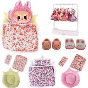 Labubu 인형 침대 세트 2개 베개 침낭 1/12 BJD 인형 GSC Body9 Molly DOD YMY Obitsu11 - 인형 액세서리