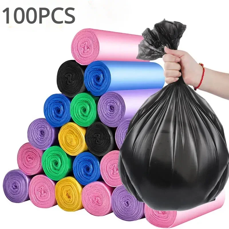 100PCS 혼합 색상 두꺼운 일회용 쓰레기 봉투 주방 보관 쓰레기통 라이너 가방 개인 정보 보호 플라스틱 폐기물 봉투