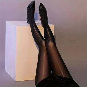 1 쌍의 솔리드 컬러 오픈 팬티 스타킹 8D 부드러운 팬티 스타킹 오일 광택 팬티 스타킹 하이 웨이스트 팬티 스타킹 섹시한 팬티 스타킹