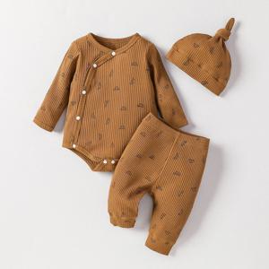 아기 소년 신생아 부드러운 긴 소매 오픈 스티치 2pcs 바지 정장 캐주얼 매일 가을 + 모자