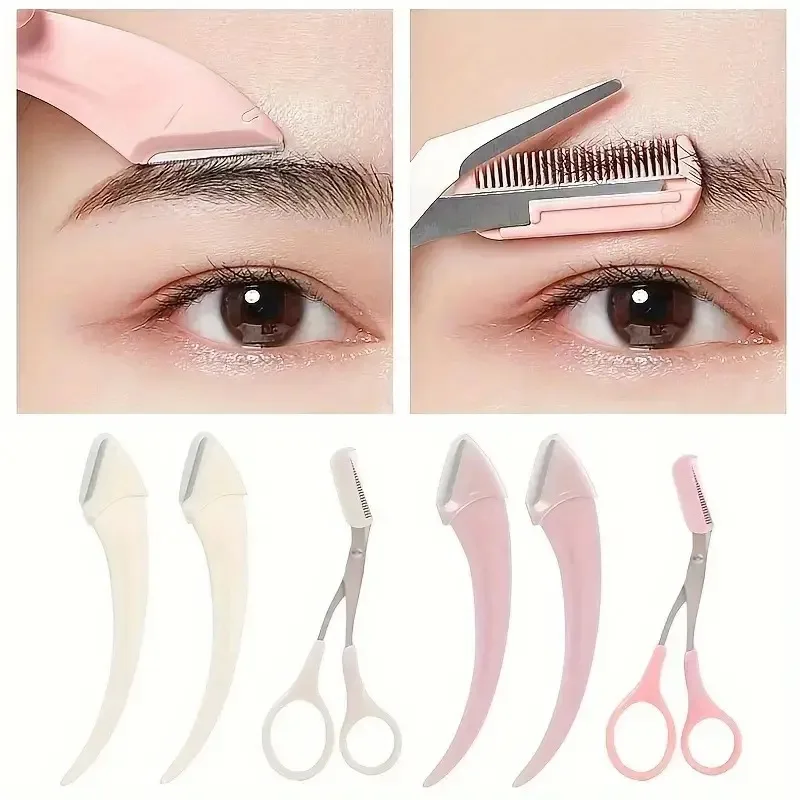 눈썹 트리머 세트, 곡선 눈썹 면도기, 빗이 있는 눈썹 가위, 초보자를 위한 편리하고 쉬운 미용 도구