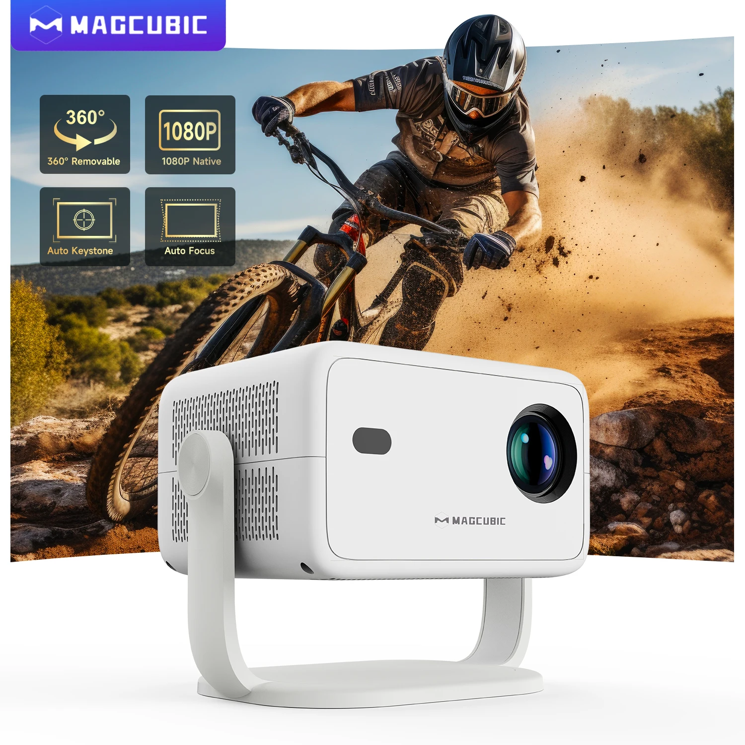Magcubic 4K L018 프로젝터 650ANSI 네이티브 1080P 자동 초점 및 키스톤 360 °   Android 11 BT 5.2 WIFI6 휴대용 홈시어터 회전