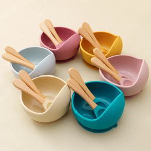 Mamaplan 3PCS 아기 실리콘 먹이 세트 유아 흡입 그릇 먹이 훈련 숟가락 포크 아기 요리 접시 아기 액세서리