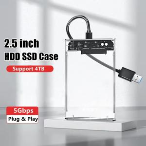 USB 3.0 HDD 케이스 2.5인치 SATA SSD 외장형 하드 드라이브 인클로저(5Gbps 전송 속도 포함) 투명 유형 C 하드 디스크 박스 도구가 필요 없음