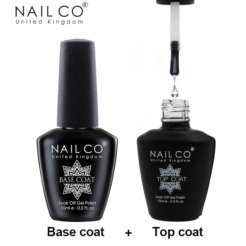 NAILCO 15ml 탑 코트 및 베이스 코트 아트 디자인 젤 매니큐어 UV 탑 베이스 코트 UV LED 소크 오프 젤 네일 장식 바니시 네일