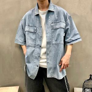 [브리치]  / 박스 롱 옆 트임 더블 포켓 남자 반팔 청남방