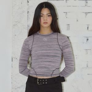 언레이블 스티치 포인트 슬림핏 롱슬리브 핑크