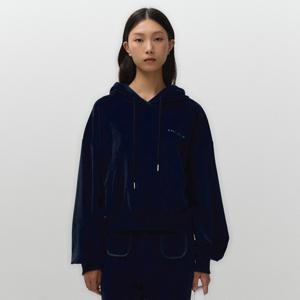 언레이블 로고 엠브로이더드 벨벳 후디 네이비