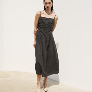 PLEATED DETAIL MIDI DRESS ASH GRAY