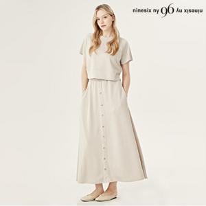 정상가:119,000원 | 크롭 티셔츠 페이크 버튼 롱 스커트 셋업 (NO1OW034L0)