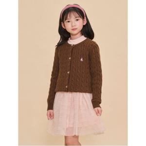 [15%OFF][Essential] 여아 울 케이블 카디건 - 브라운