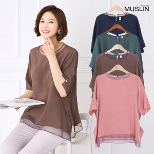 엄마옷 인견 유니크 배색 블라우스 BL905025 마담/미시옷/중년여성/빅사이즈/40대/50대/60대/여자
