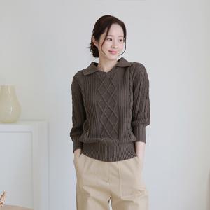 [최초가 109,000원]코튼100% 세일러 브이넥 케이블 니트 3종세트