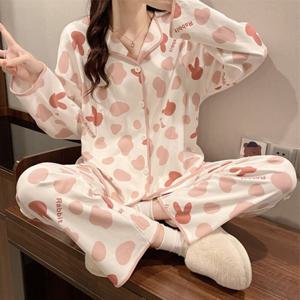 [브리치] 나바바 / NT1287 러블리 레빗 패턴 카라 긴팔 파자마 세트
