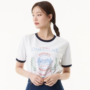 [플라스틱아일랜드] 배색립 프린트 티셔츠 PR2CH401