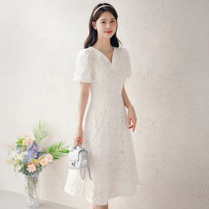 (~XXL까지) 레비에 하트넥 퍼프소매 플레어 자수 원피스 여름 리조트룩 휴양지 세레머니 데이트 빅사이즈