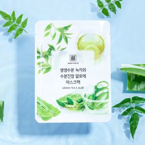 안나홀츠 천연 순면 에센스젤 녹차 알로에 마스크팩 1일1팩 수분 주름개선